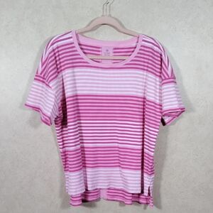 03140 Talbots pink stripe ribbed short sleeve tee XL NEW